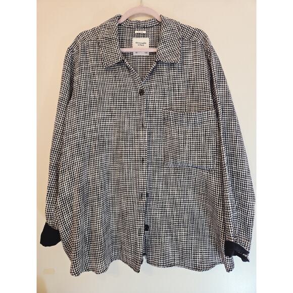 Abercrombie & Fitch Tops - Abercrombie & Fitch Black White XXL Houndstooth Oversized Button Up Shirt Festiv